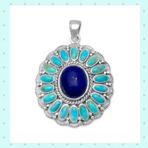 OXIDIZED TURQUOISE LAPIS FLOWER PENDANT